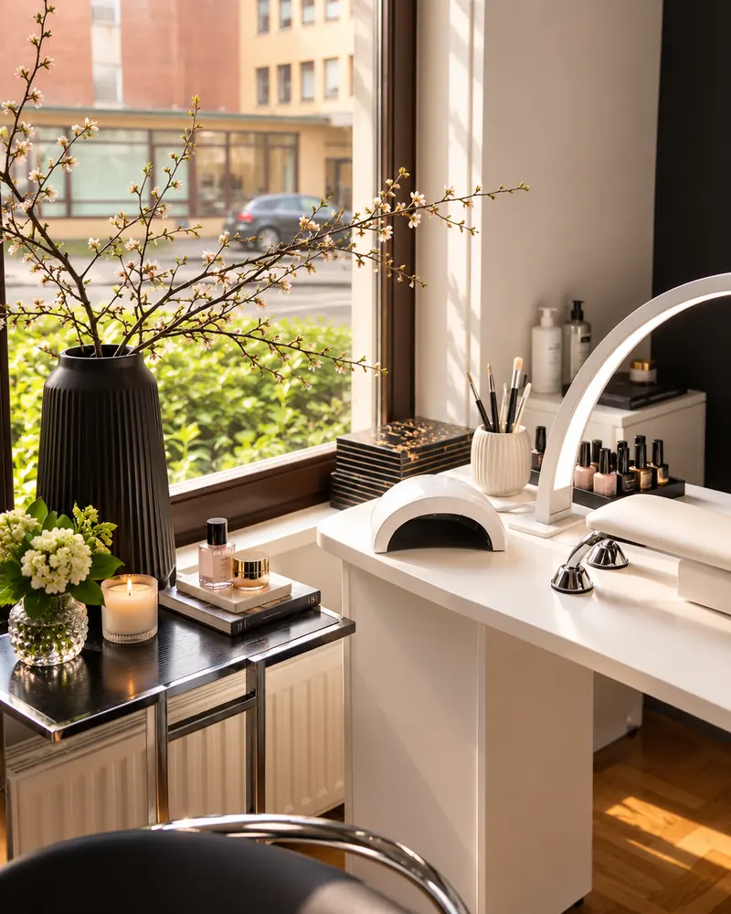 Fensterplatz mit UV-Lampe im Nagelstudio Stade